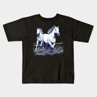 Beautiful Wild Horses Rider And Wild Horse Kids T-Shirt